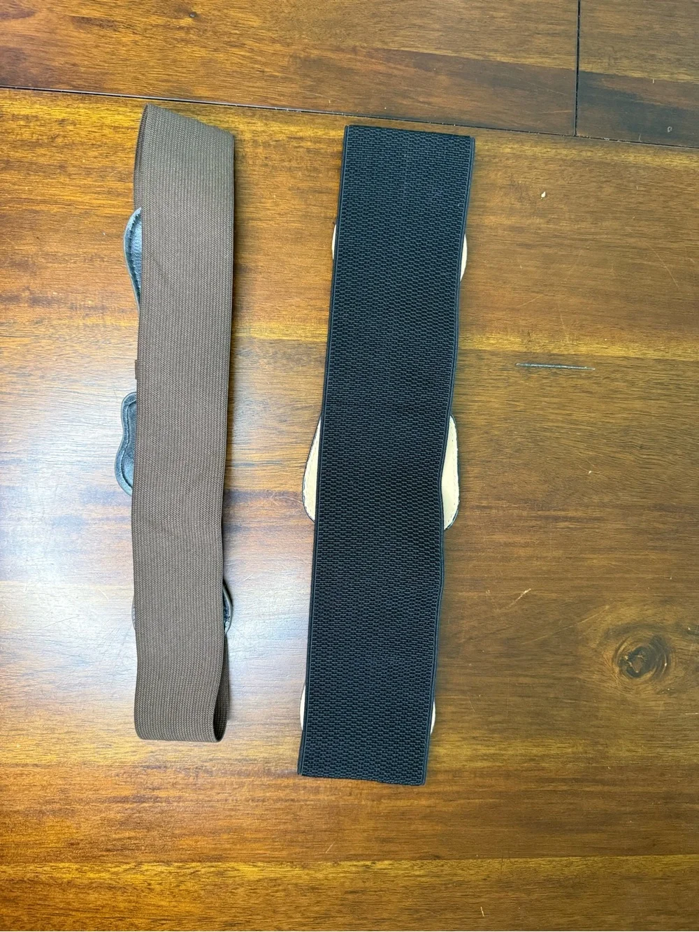Elastic Waist Belt with Leather Buckle Accent - Brown and Black